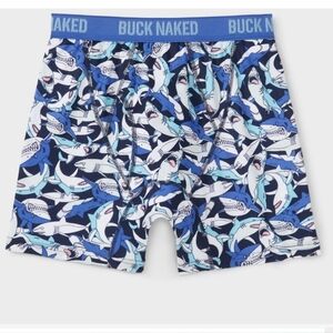 New Men's Buck Naked Pattern Boxer Briefs Sharks Sz Large